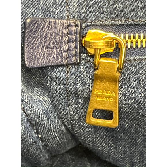 Prada Canapa Denim Logo Tote Bag Blue XL Large Top Handle Milano Italy - Picture 3 of 16